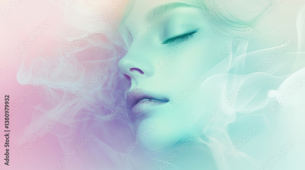 Woman's Profile with Eyes Closed and Soft Colored Smoke Aesthetic