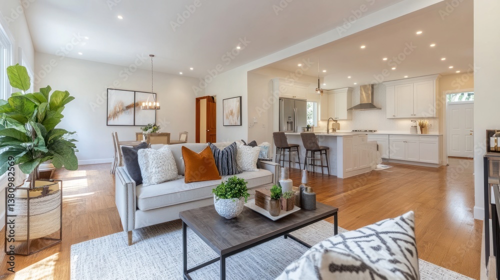 Open Concept Living Area with Kitchen and Dining Room Scene