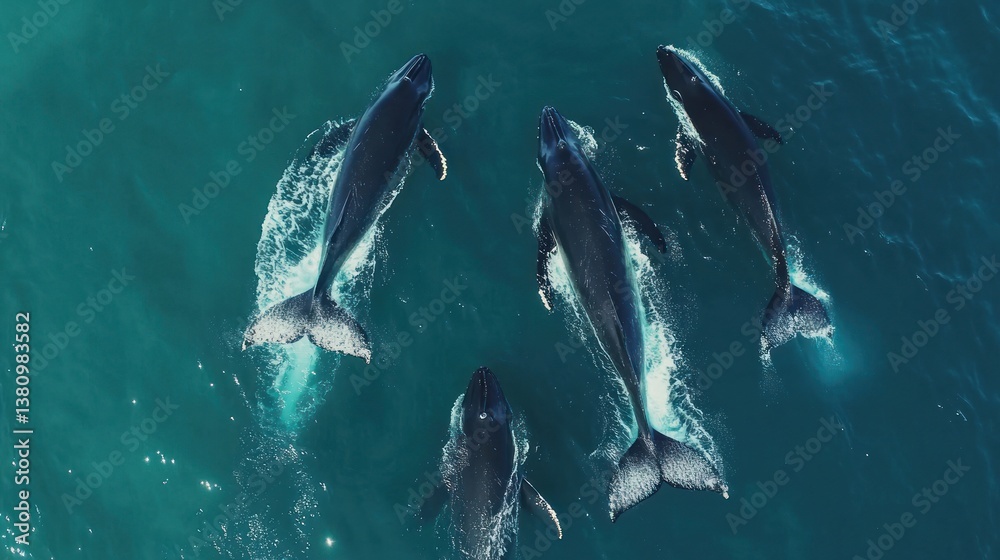Whales Swimming Together Aerial View in Ocean Natural Marine Life
