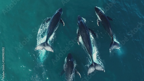Obraz na płótnie Whales Swimming Together Aerial View in Ocean Natural Marine Life w salonie