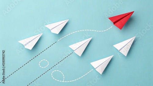 leading the way: a red paper airplane charting a new course
