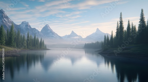Majestic mountain lake reflection, breathtaking scenery of nature's tranquility