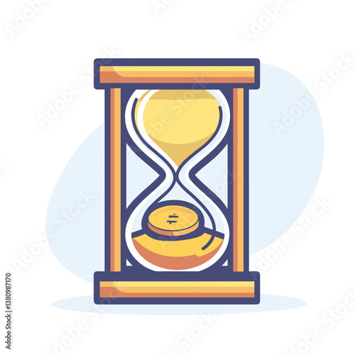 Golden Hourglass Illustration with Wooden Frame