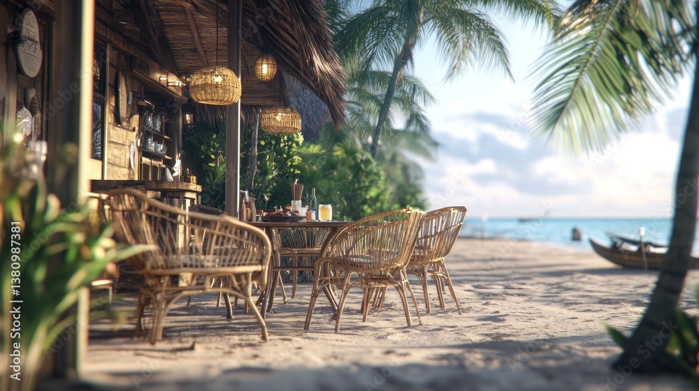 Beach Bar with Rattan Furniture Offers Tropical Relaxation by the Sea