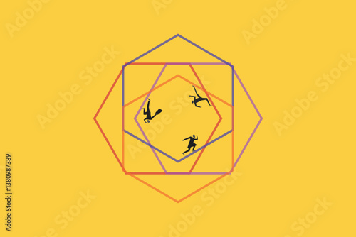 Businessman endlessly walking in a circle in search for solution. concept of never ending issue, no solution. Eps10 illustration
