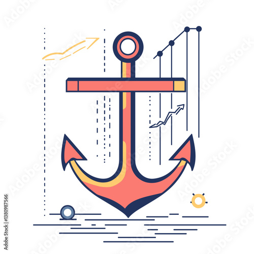 Red Anchor with Growth Charts and Minimalist Design