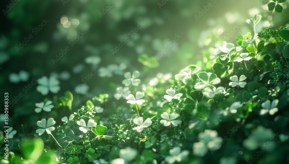 A lush, vibrant field of clover blossoms, bathed in soft sunlight A lush, vibrant field of clover blossoms, bathed in soft sunlight