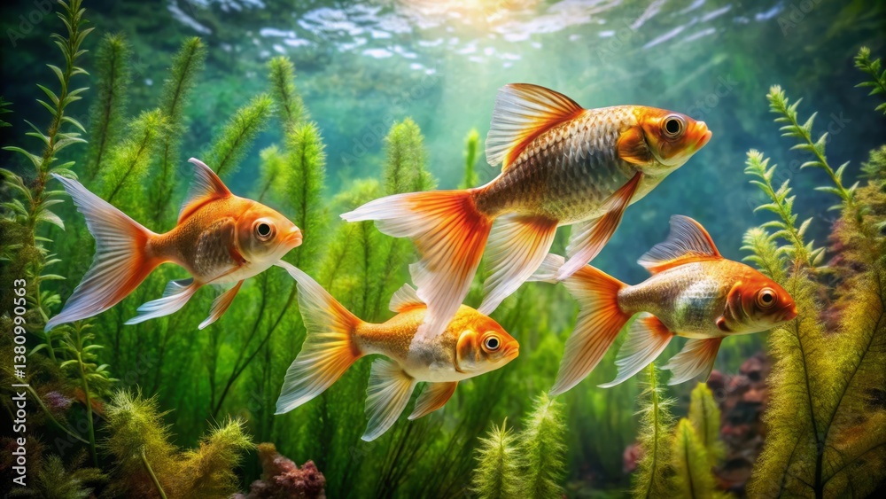 Fototapeta premium Vibrant Goldfish Swimming Gracefully in a Lush Underwater Habitat