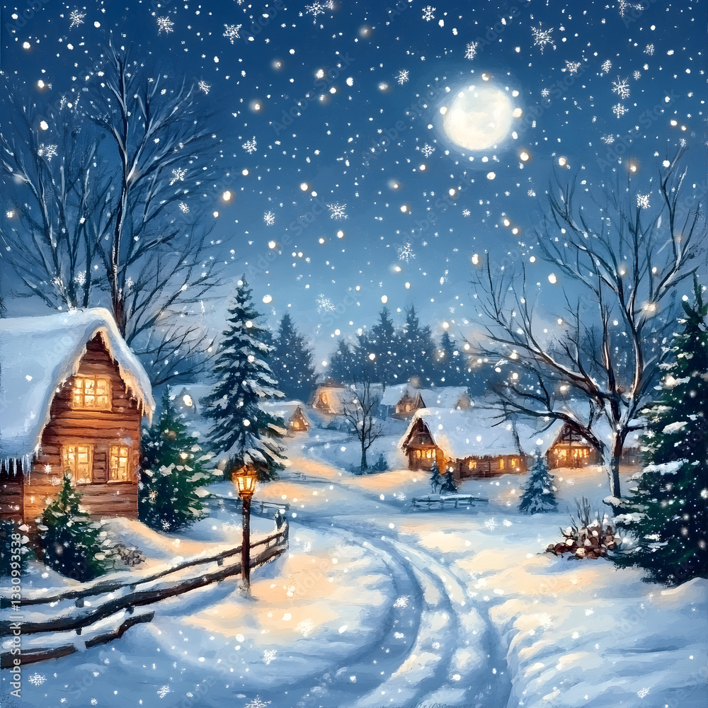 Naklejka premium Cozy Rustic Cabin in Snowy Mountains On white background