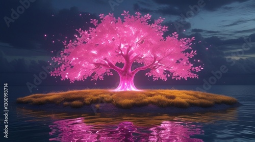 pink light tree on small island