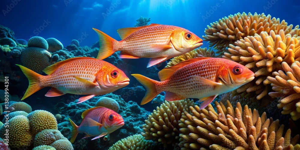 Fototapeta premium Colorful Tropical Fish Swimming Among Vibrant Coral Reef