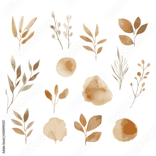 Beige Foliage Autumn watercolor elements, leaves