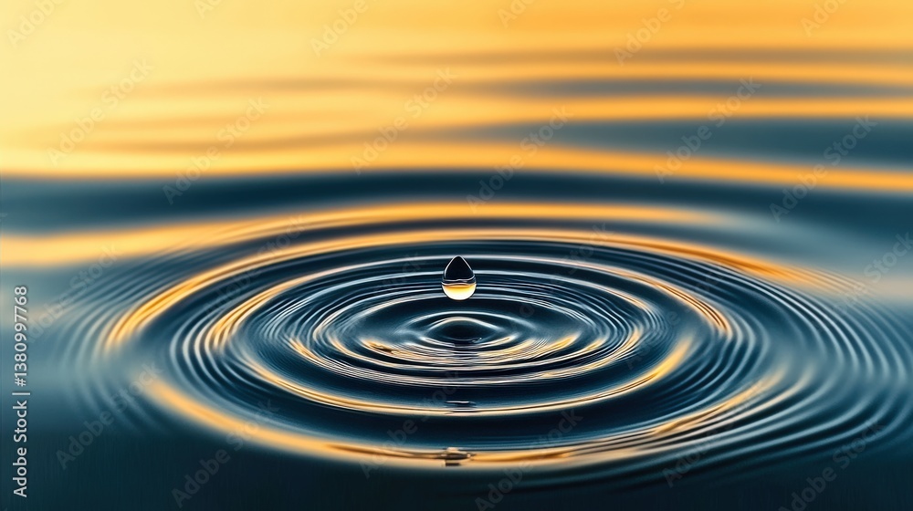 This captivating image captures a droplet creating ripples on the water surface at sunset, symbolizing the interconnectedness of life and the beauty of nature's rhythms. This captivating image captures a droplet creating ripples on the water surface at sunset, symbolizing the interconnectedness of life and the beauty of nature's rhythms.