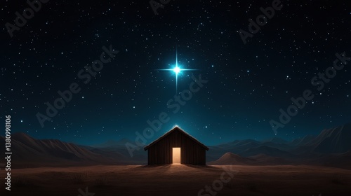 The Star of Bethlehem shines brightly above a rustic stable, casting a divine glow over the birthplace of Jesus, symbolizing hope and salvation.
