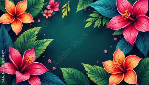 Bold tropical floral wallpaper, vibrant exotic blooms, plumeria, floral print