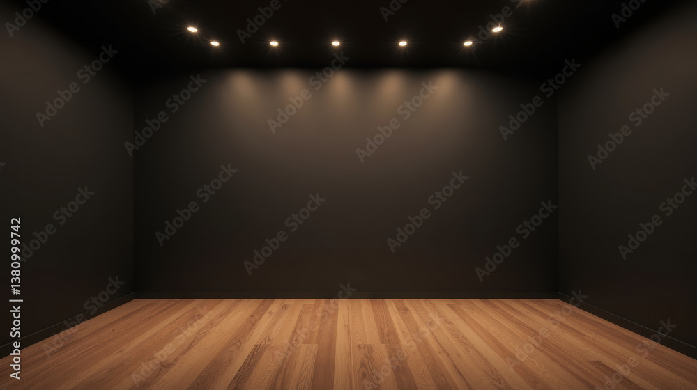 custom made wallpaper toronto digitalspacious, empty room with dark walls and warm wooden flooring, illuminated by soft ceiling lights, creating modern and minimalist atmosphere