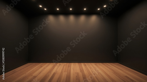 Wallpaper Mural spacious, empty room with dark walls and warm wooden flooring, illuminated by soft ceiling lights, creating modern and minimalist atmosphere Torontodigital.ca