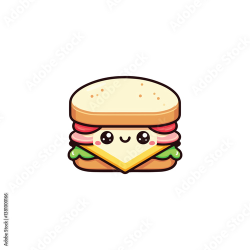 kawaii sandwich vector, kawaii food