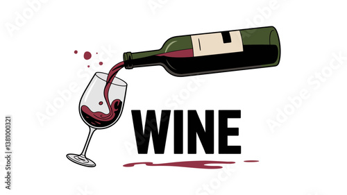 Wine Pour: Artistic illustration of wine being poured into a glass, evoking sophistication and enjoyment, capturing the essence of celebration and culinary delight.