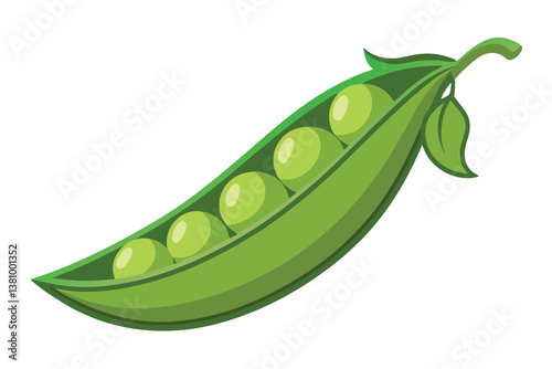 Vector illustration of pea pod isolated on white background. Healthy food or vegetarian and vegan theme. Fresh organic farm vegetables.
