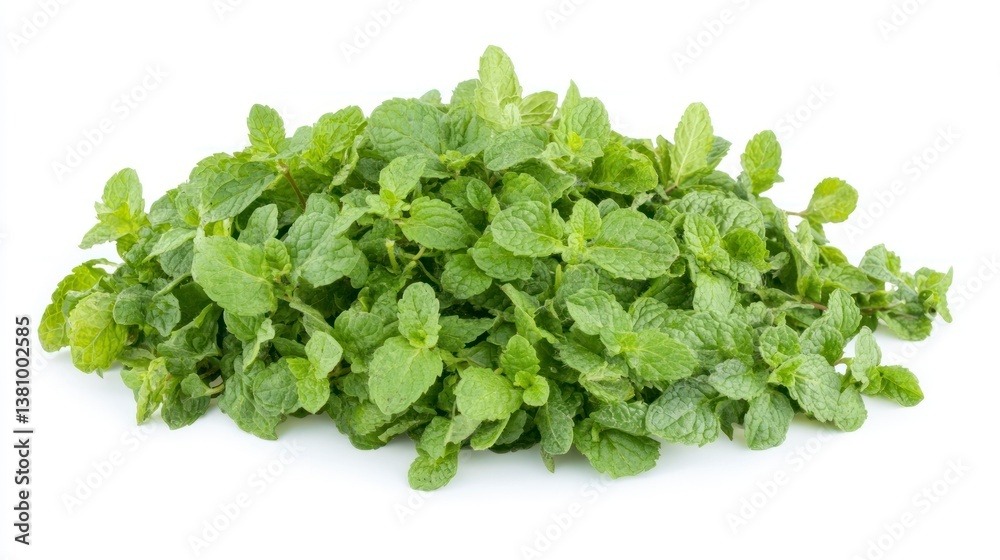 Obraz premium Fresh Green Mint Pile Isolated on White Background for Culinary Use