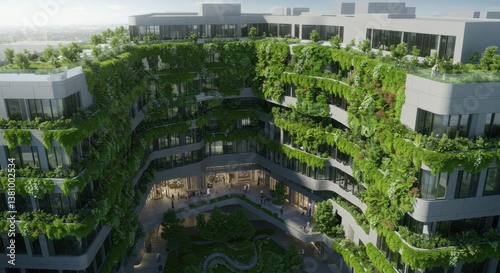 A high-rise covered in dense plant life, showcasing innovative urban greening solutions photo