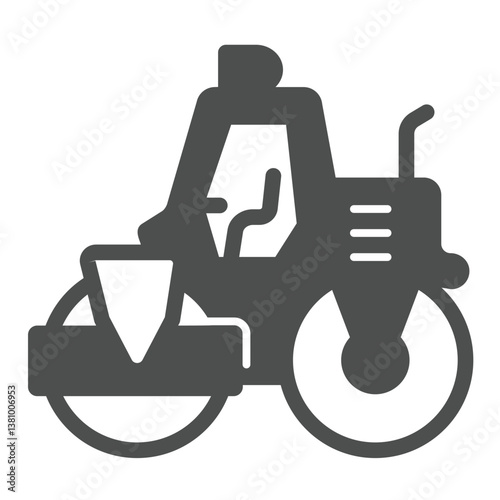Heavy roller for laying asphalt surface solid icon, making road concept. Vector graphics. Motor vehicle, heavy transport sign on white background, glyph style icon for mobile or web design.