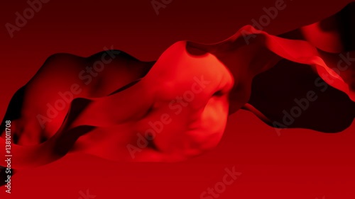 Beautiful Floating Fabric Cloth. Romantic Seamless 4K Looped Animated 3D Background for Titles, Presentation, Streaming, Broadcast. Slow Moving Silk Design Red fashion Curtain in the Wind