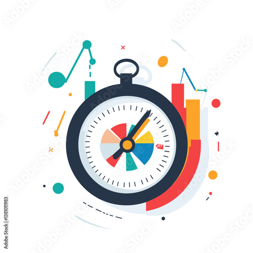 Colorful Stopwatch with Charts and Graphs Illustration