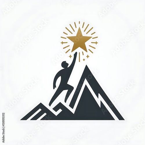 Human silhouette reaching star mountain