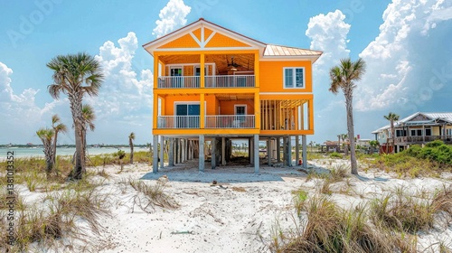 Bright Yellow Beach House Under Construction