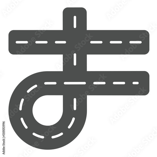 One loop road track solid icon, making road concept. Vector graphics. Road construction project plan sign on white background, glyph style icon for mobile or web design.
