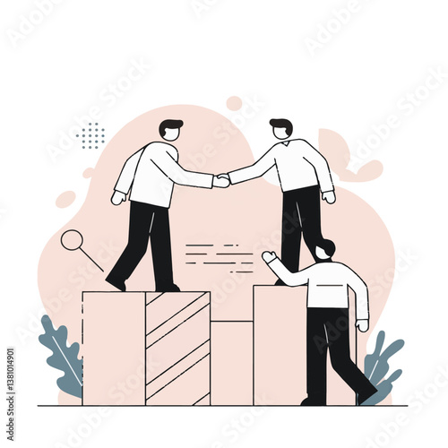 Employees giving hands and helping colleagues to walk upstairs