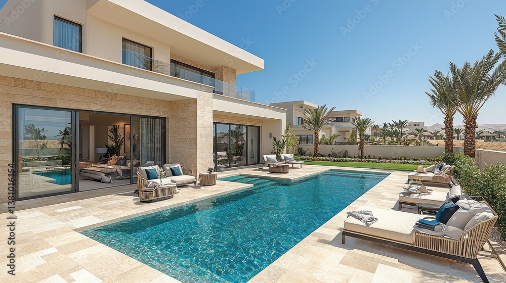 Fototapeta premium Luxury Villa with Private Pool and Palm Trees