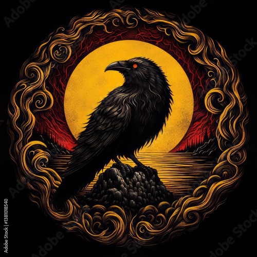 Powerful Raven Design with Intricate Details