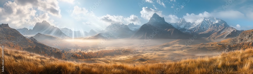 Obraz premium Majestic Mountain Valley at Sunrise