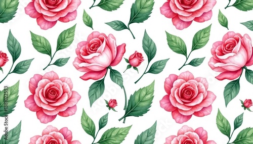 Wallpaper Mural Delicate watercolor roses, leaves, seamless repeat, vintage, background Torontodigital.ca