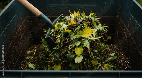 Garden Waste and Soil Being Turned with a Fork.