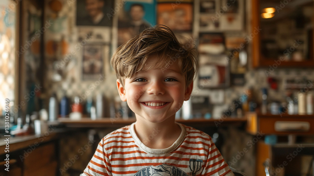 Happy Smiling Boy Child Portrait in Barbershop Setting Happy Smiling Boy Child Portrait in Barbershop Setting