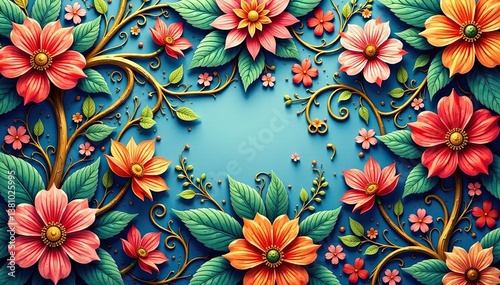 Intricate paisley floral pattern, swirling vines & blossoms, damask, antique