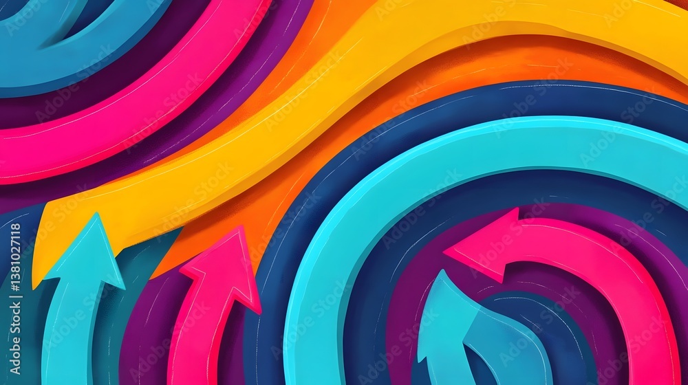 Obraz premium Dynamic Swirling Arrows and Shapes in Vibrant Chalk Tones Energetic Flow Flat Design Abstract Backdrop