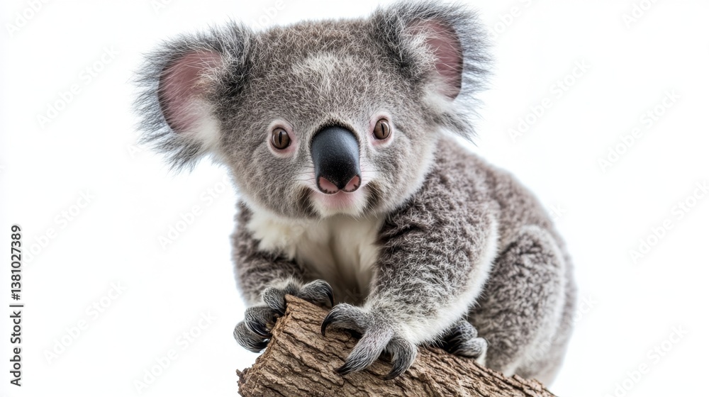 Naklejka premium Koala climbing a tree australian forest wildlife photography natural habitat close-up perspective animal behavior