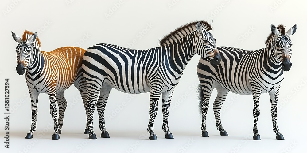 Fototapeta premium Three zebras displaying unique patterns in a studio setting