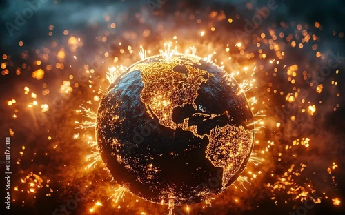 Fireworks forming the outline of a globe, symbolizing global unity and shared New Year Goals World resolutions, global aspirations for 2025