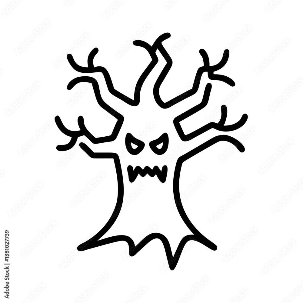 Scary Halloween tree icon with creepy expression on transparent background Scary Halloween tree icon with creepy expression on transparent background