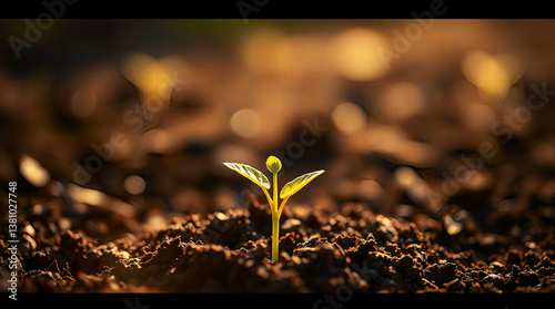 Tiny Sprout Emerging from Rich Soil, New Life Symbolizing Growth and Hope in a Natural, Earthy Setting.
