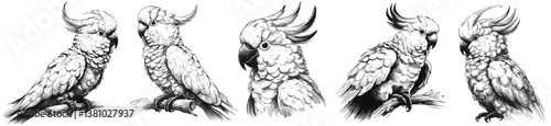 Cockatoo line art drawing ink sketch vector hand drawn illustration background