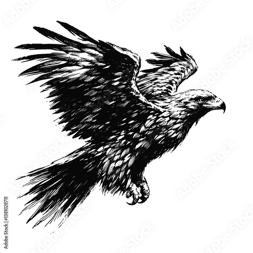 Golden Eagle line art drawing ink sketch vector hand drawn illustration background