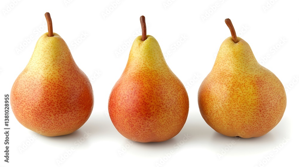 Three Ripe Red Pears on White Background Three Ripe Red Pears on White Background