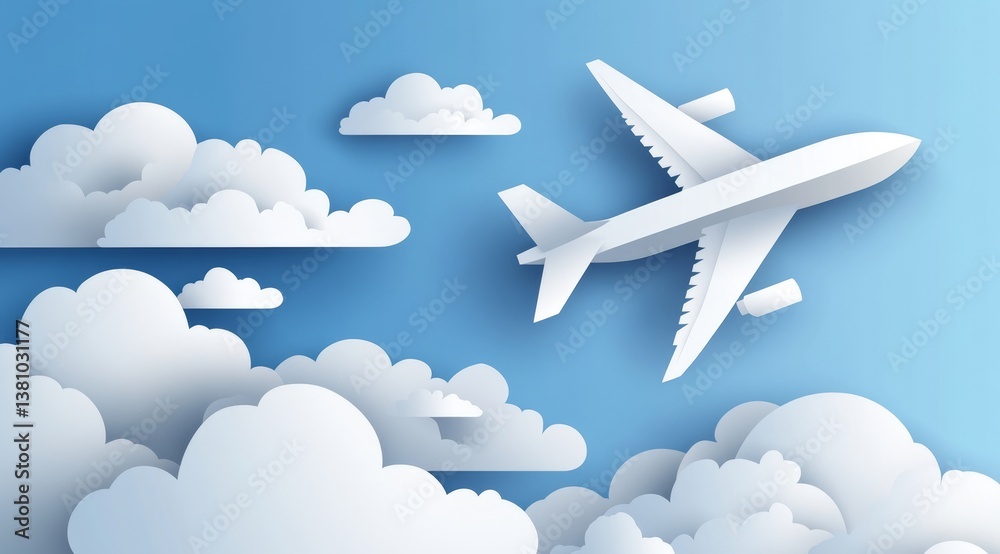 Fototapeta premium Airplane flying through fluffy clouds